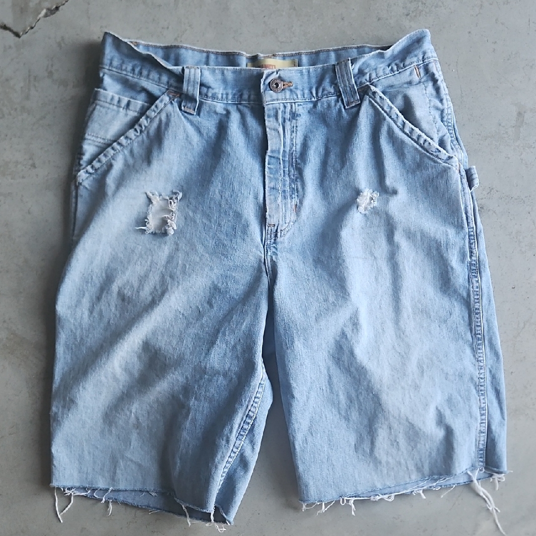 Old Navy Vintage Carpenter Cargo Light Blue Distressed Denim Jorts Shorts